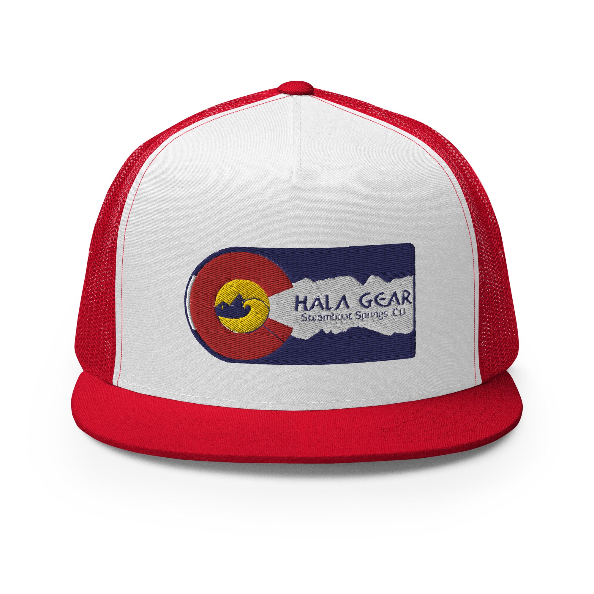 red colorado flag trucker hat front