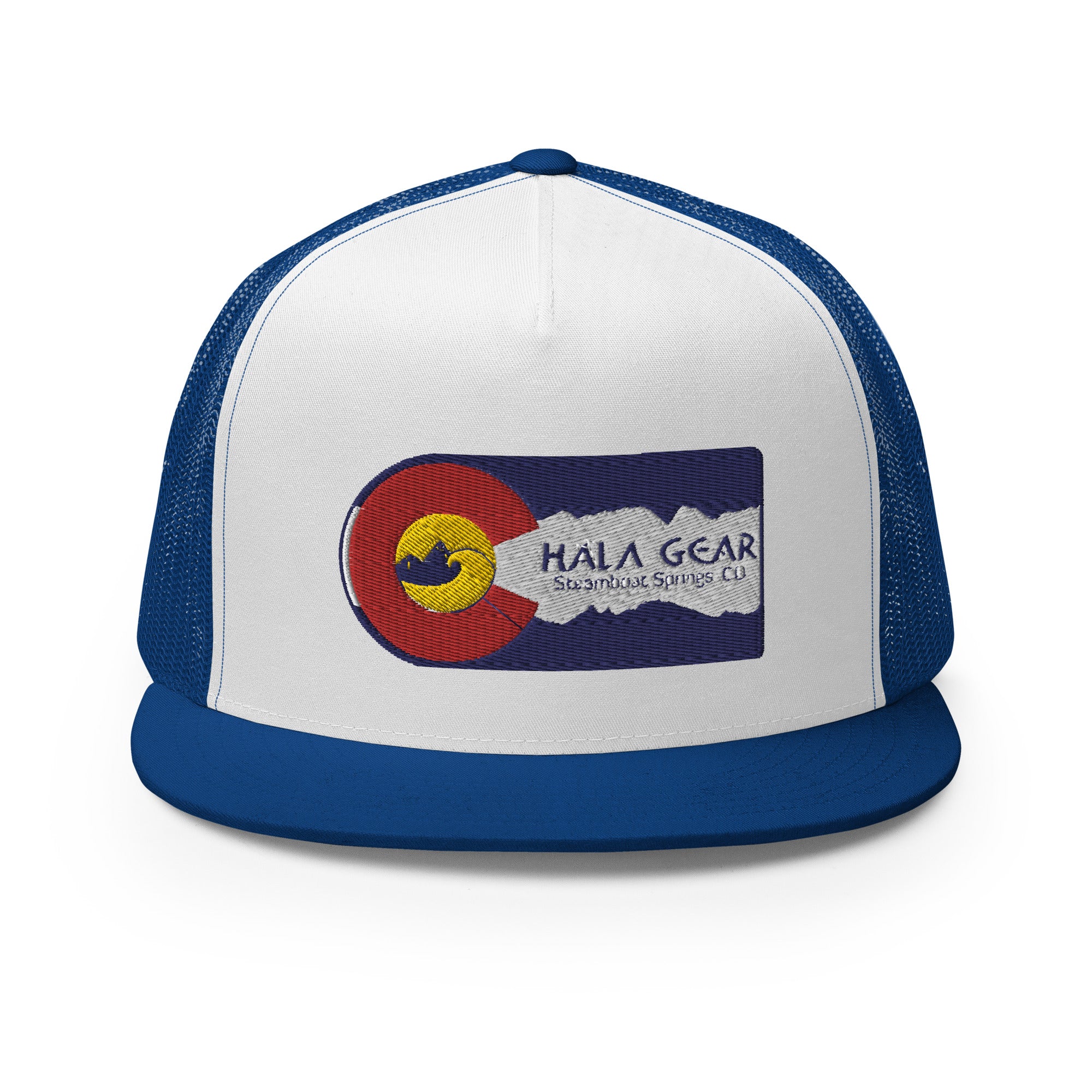royal blue colorado flag trucker hat front