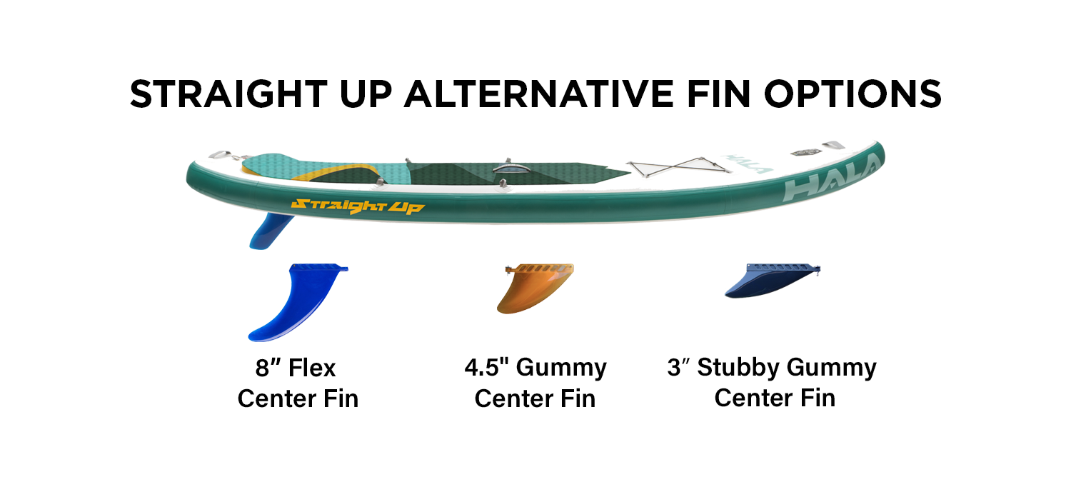 Straight Up fin options: Air7 fin box compatible with 9 inch Race Center Fin, 8 inch Flex Center Fin, 4.5 inch Gummy Center Fin, and 3 inch Stubby Gummy Center Fin. All install with a thumb screw, no tools needed.
