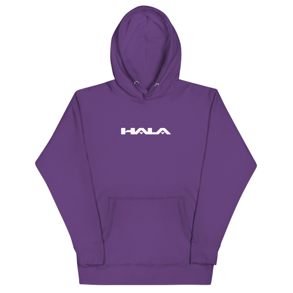Hala Gear Adventure Hoodie in purple, unisex premium pullover sweatshirt front view