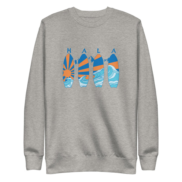Hala Gear Sunburst Sweatshirt in carbon grey, unisex crewneck fleece front view